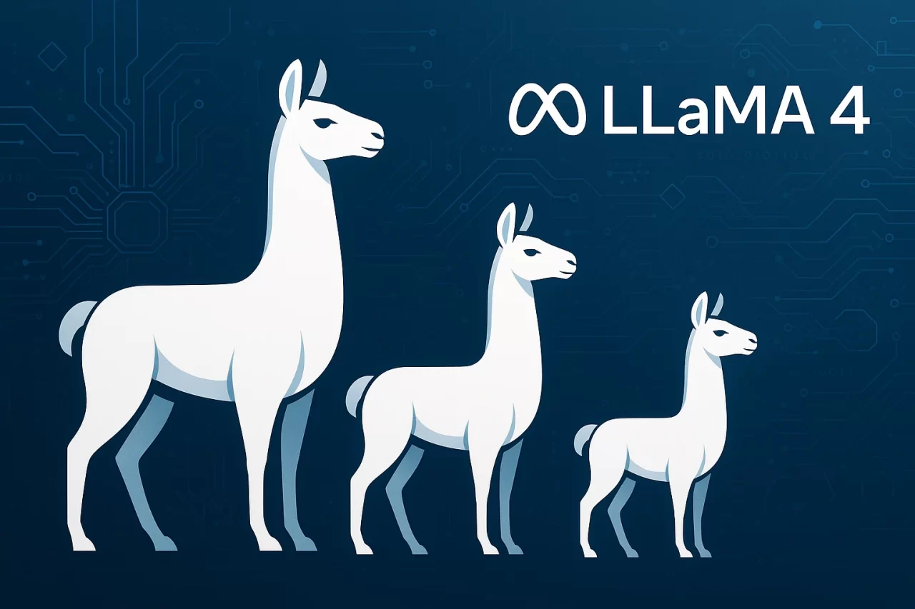 ilustração moderna e profissional representando os três modelos do Meta Llama 4, conforme solicitado. A imagem apresenta: